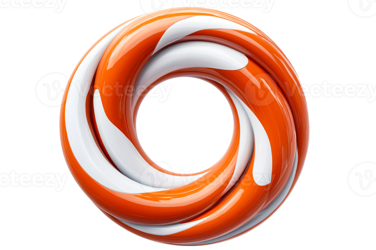 Glossy swirl design in orange, white, geometric, abstract, cut out transparent png