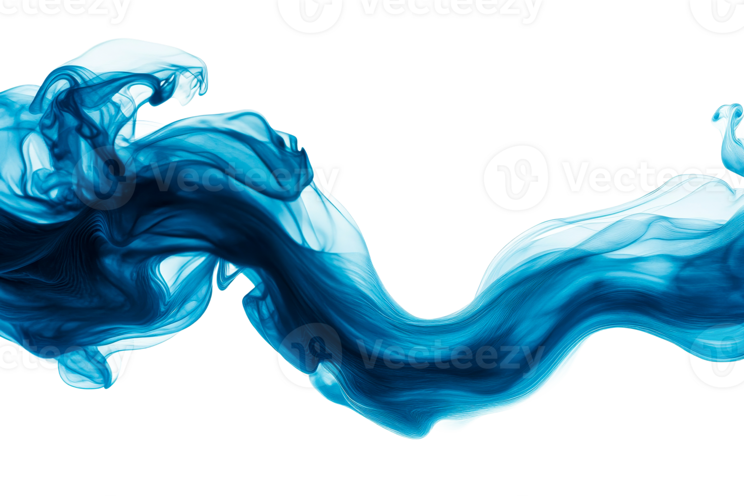Blue smoke isolated on black background, flow, transparent png