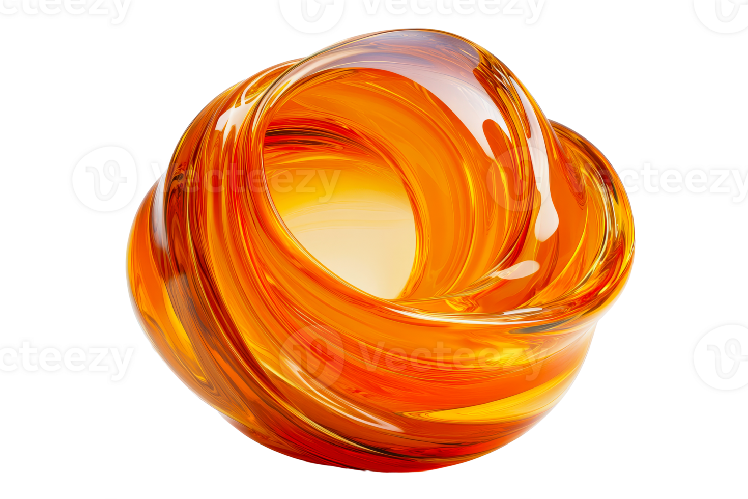Orange glass torus knotted object, abstract shape, cut out transparent png