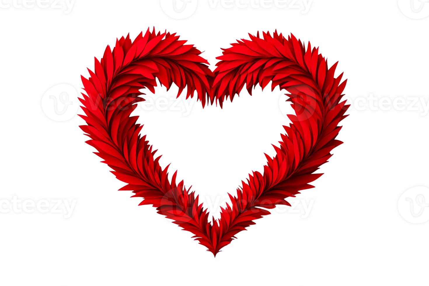 Heart shape made of red paper petals on black backdrop, cut out transparent png