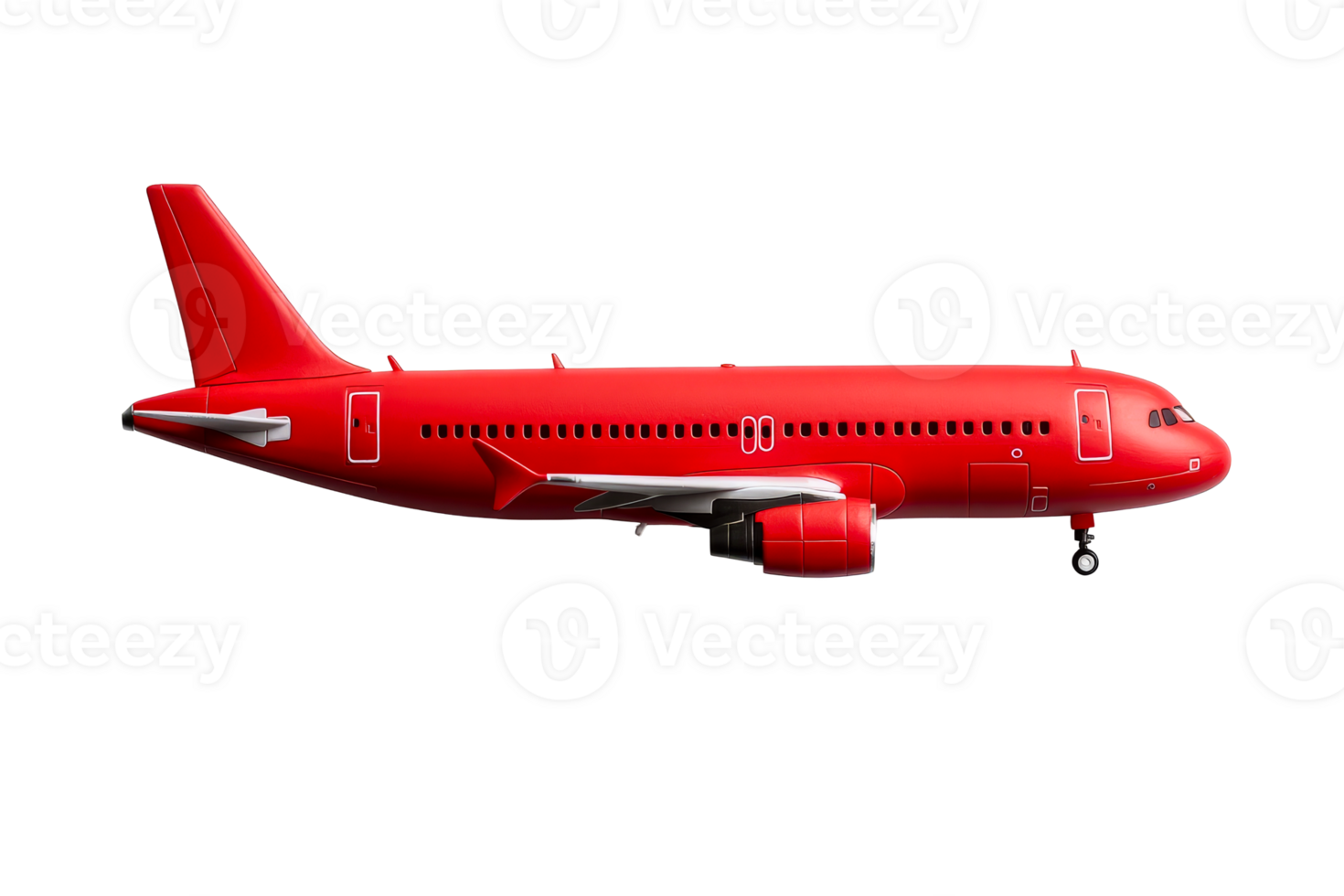 Red passenger airplane on a black background, aviation, cut out transparent png