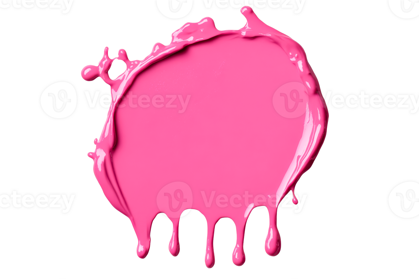 Splashes of vibrant pink paint drips on black background, cut out transparent png
