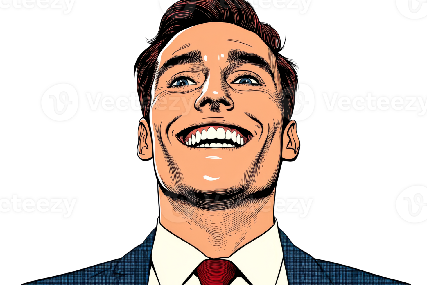 Portrait of a smiling man looking up, suit and tie, cut out transparent png