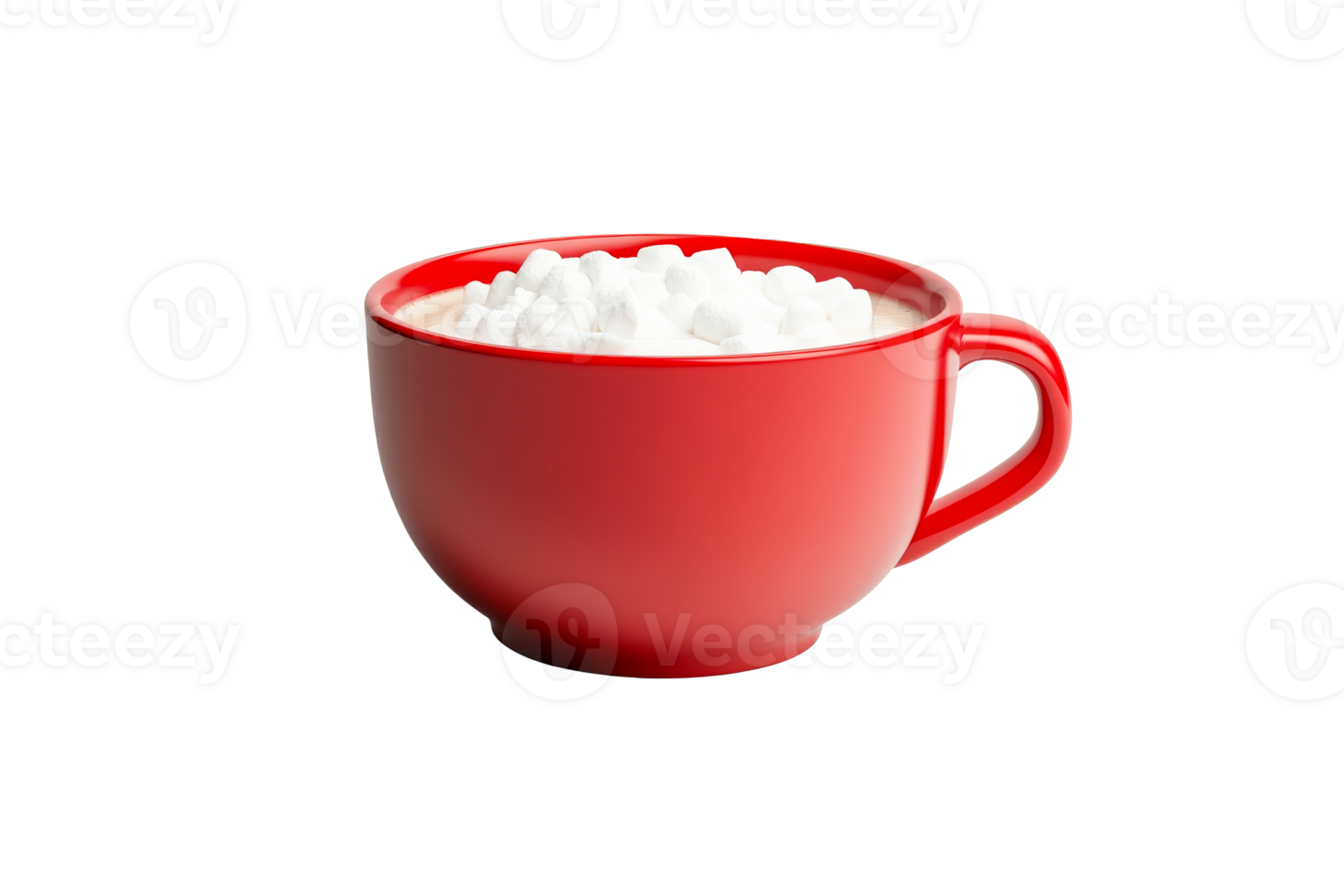 Mug of cocoa with marshmallows, delicious sweetness, cut out transparent png