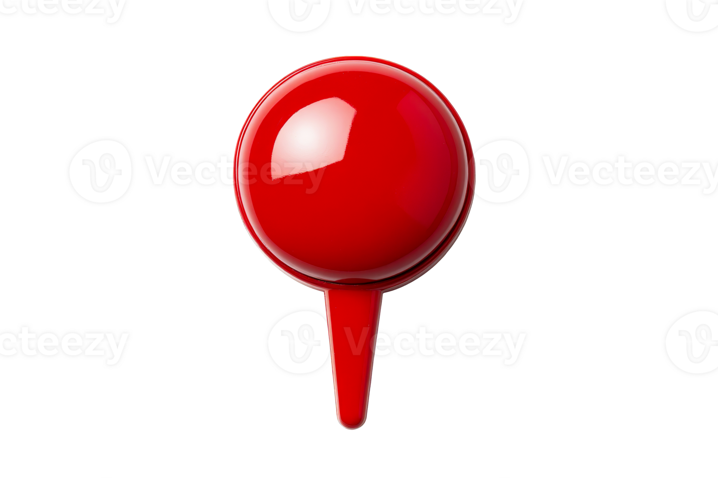 Shiny red pushpin with round head close-up, cut out transparent png