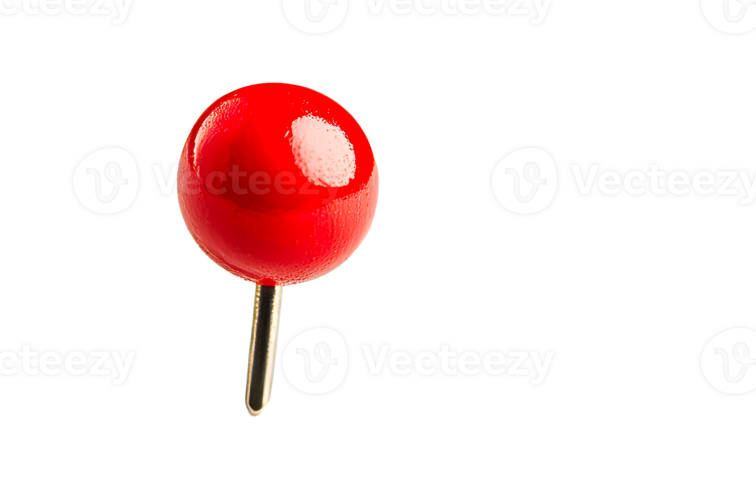 Bright red pushpin with a golden stem, cut out transparent png