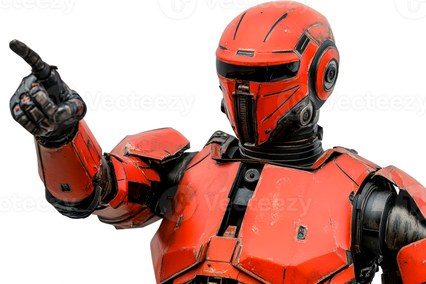 Orange Futuristic Robot Pointing Isolated, cut out transparent png