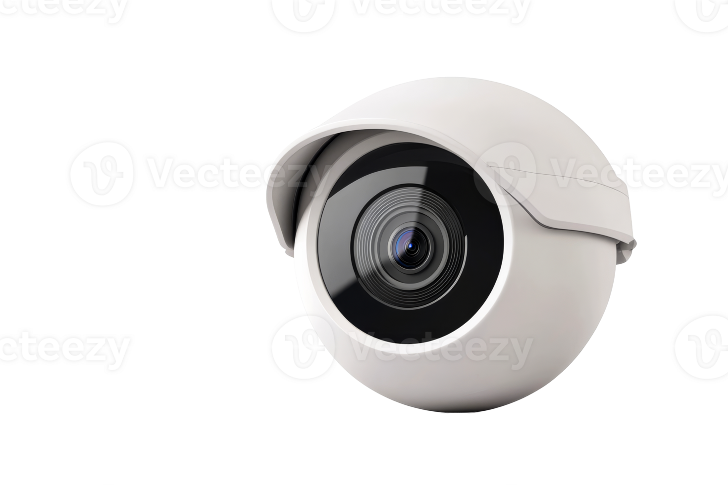 White security camera on black backdrop, cut out transparent png