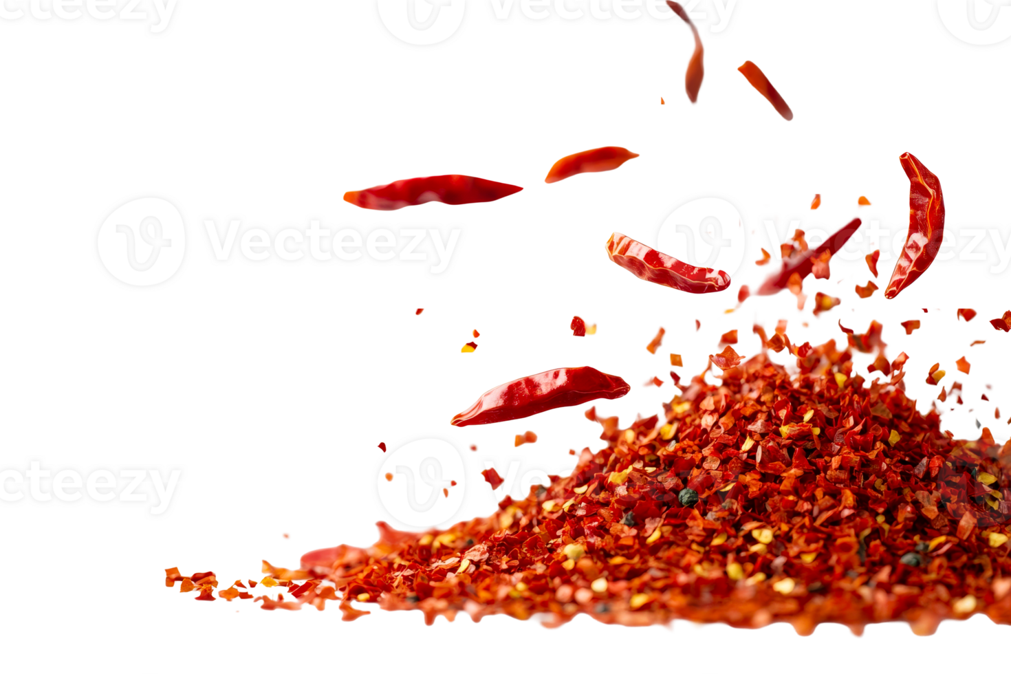 Red chili flakes composition, cut out transparent png