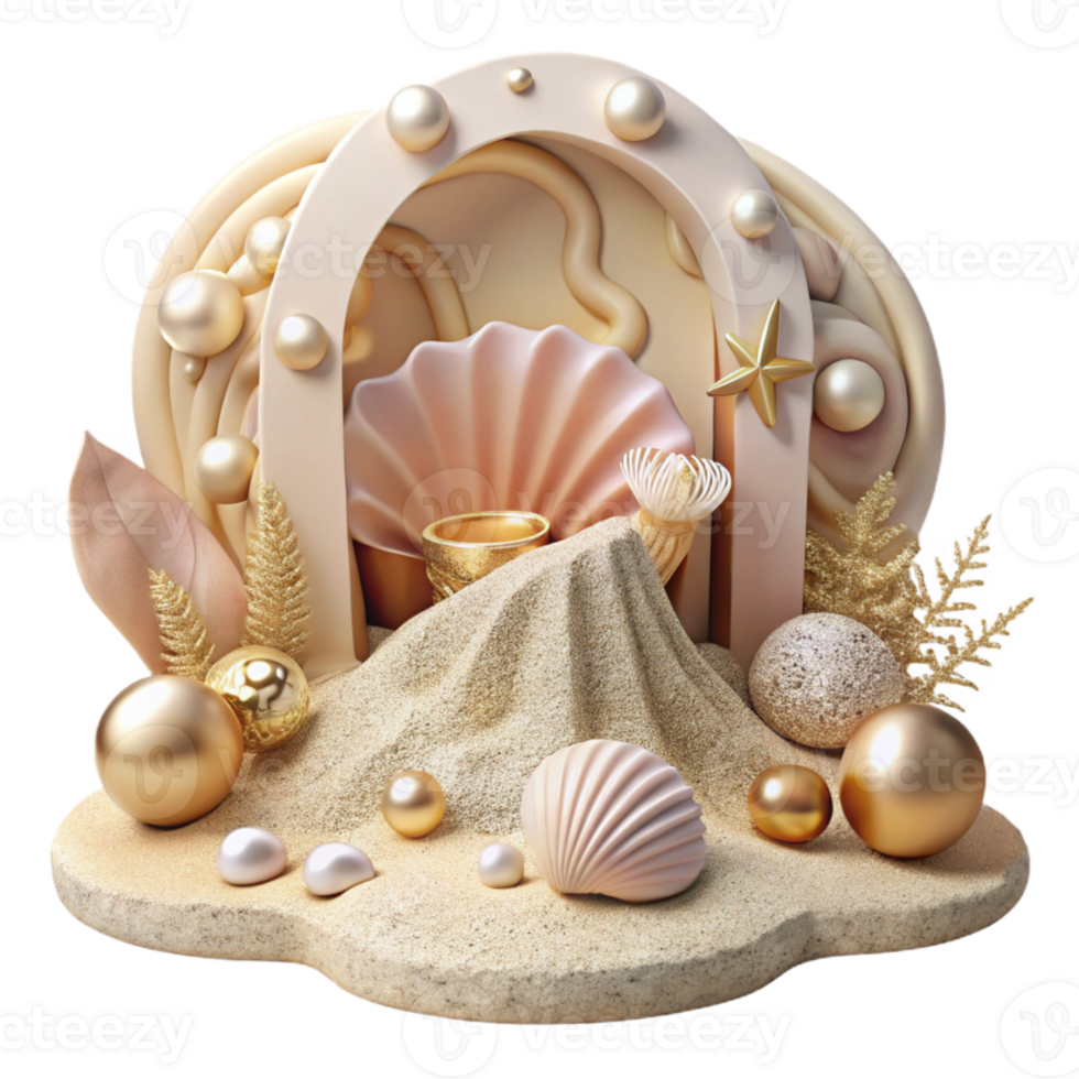 serene classic Beach Wedding Seashells Sand Decor Cutout for Destination Weddings original png