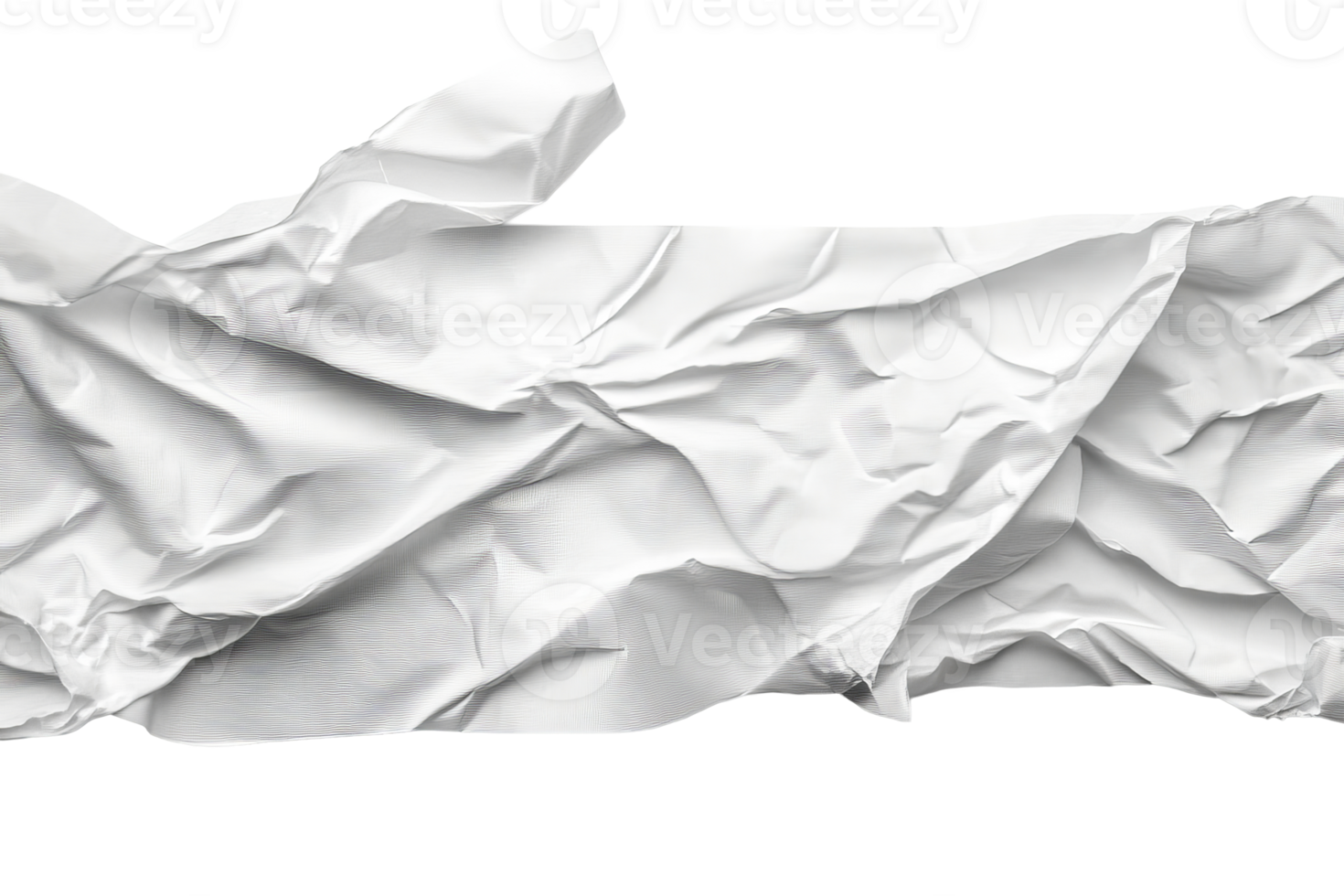 Crumpled abstract cloth with intricate folds on dark background, cut out transparent png