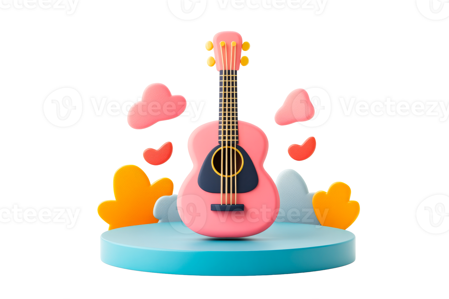 3D Rendered Guitar Model with Abstract Shapes on Stand, cut out transparent png
