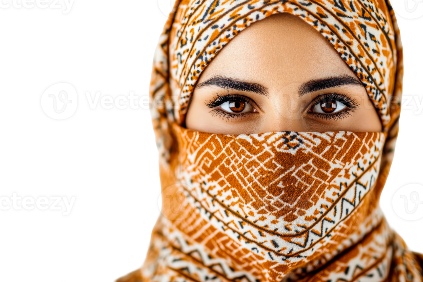 Beautiful face of Arab woman in hijab, cut out transparent png