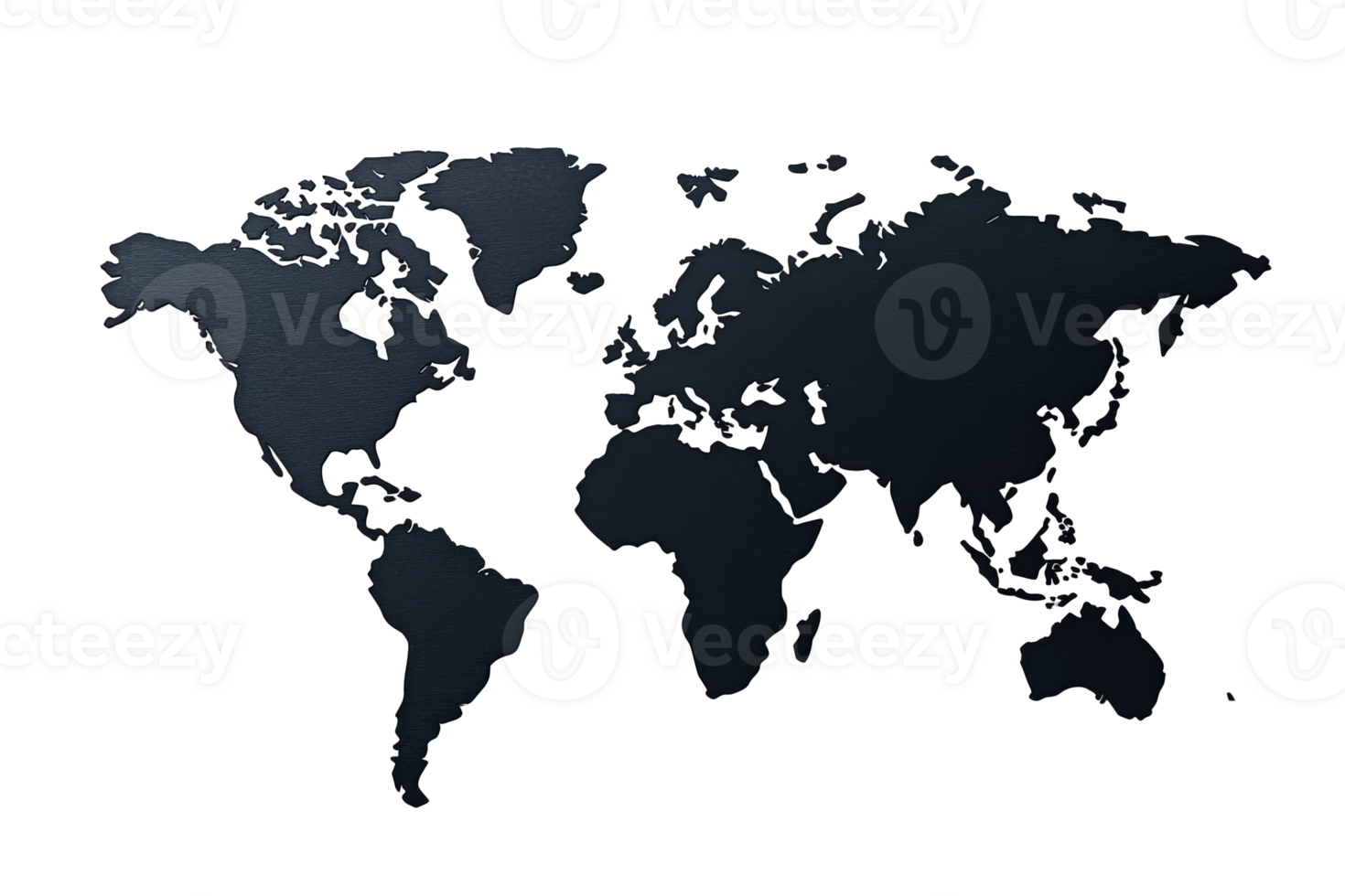 Detailed world map illustration in dark blue color , cut out transparent png