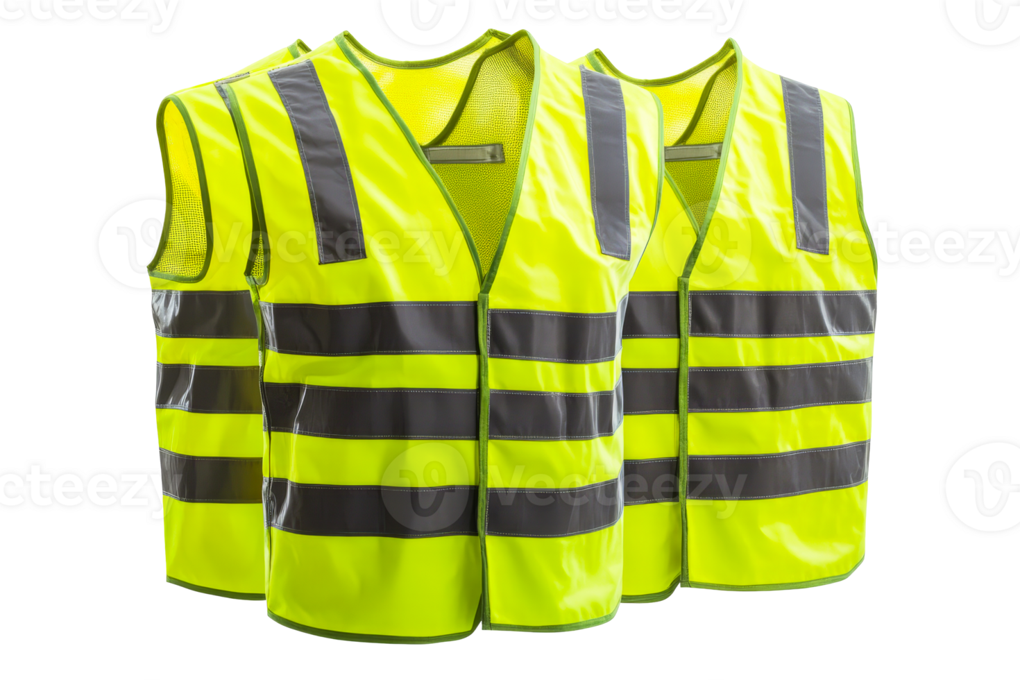 Pile of reflective vests for safety apparel, cut out transparent png
