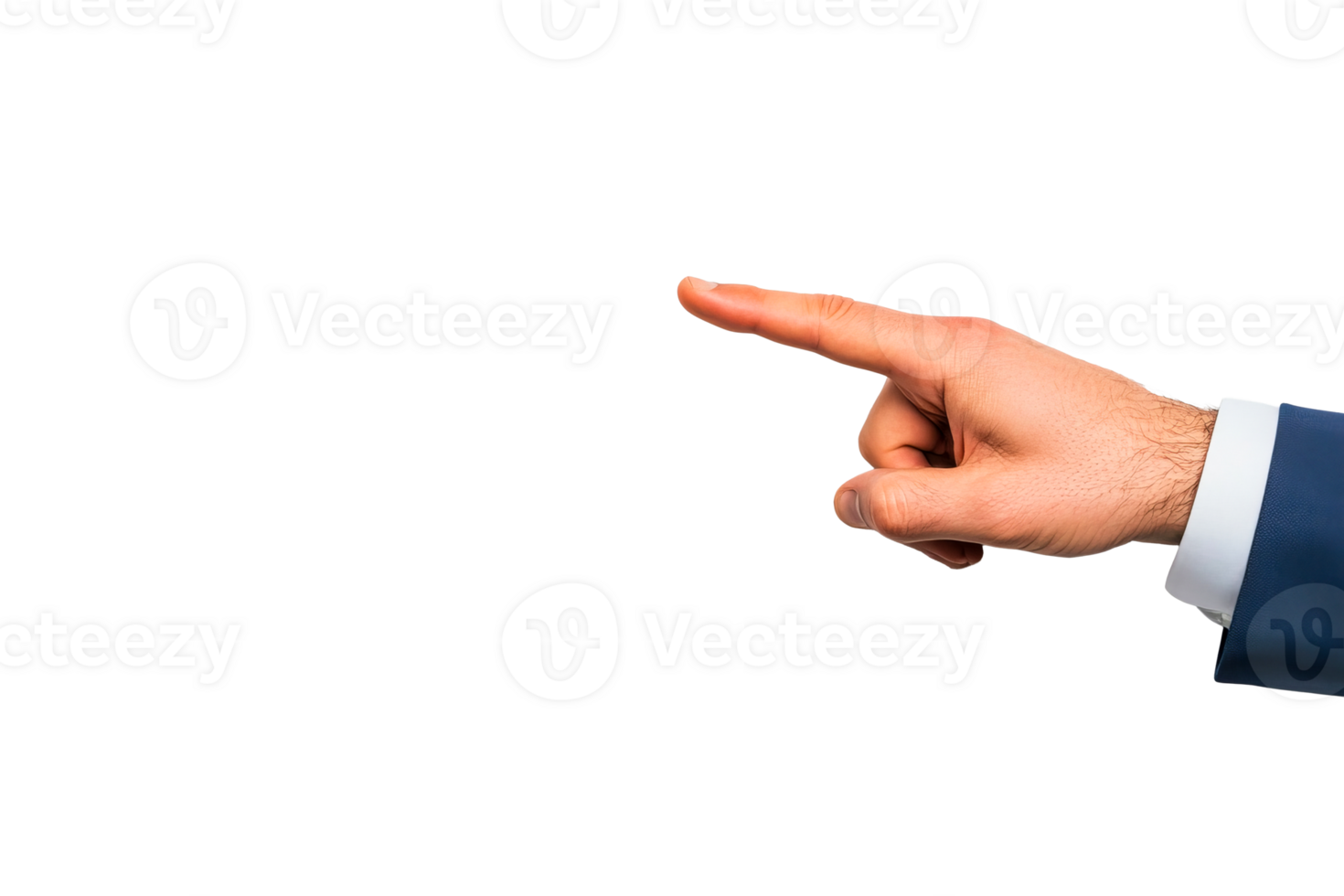 Right hand in a suit pointing to the left direction, cut out transparent png