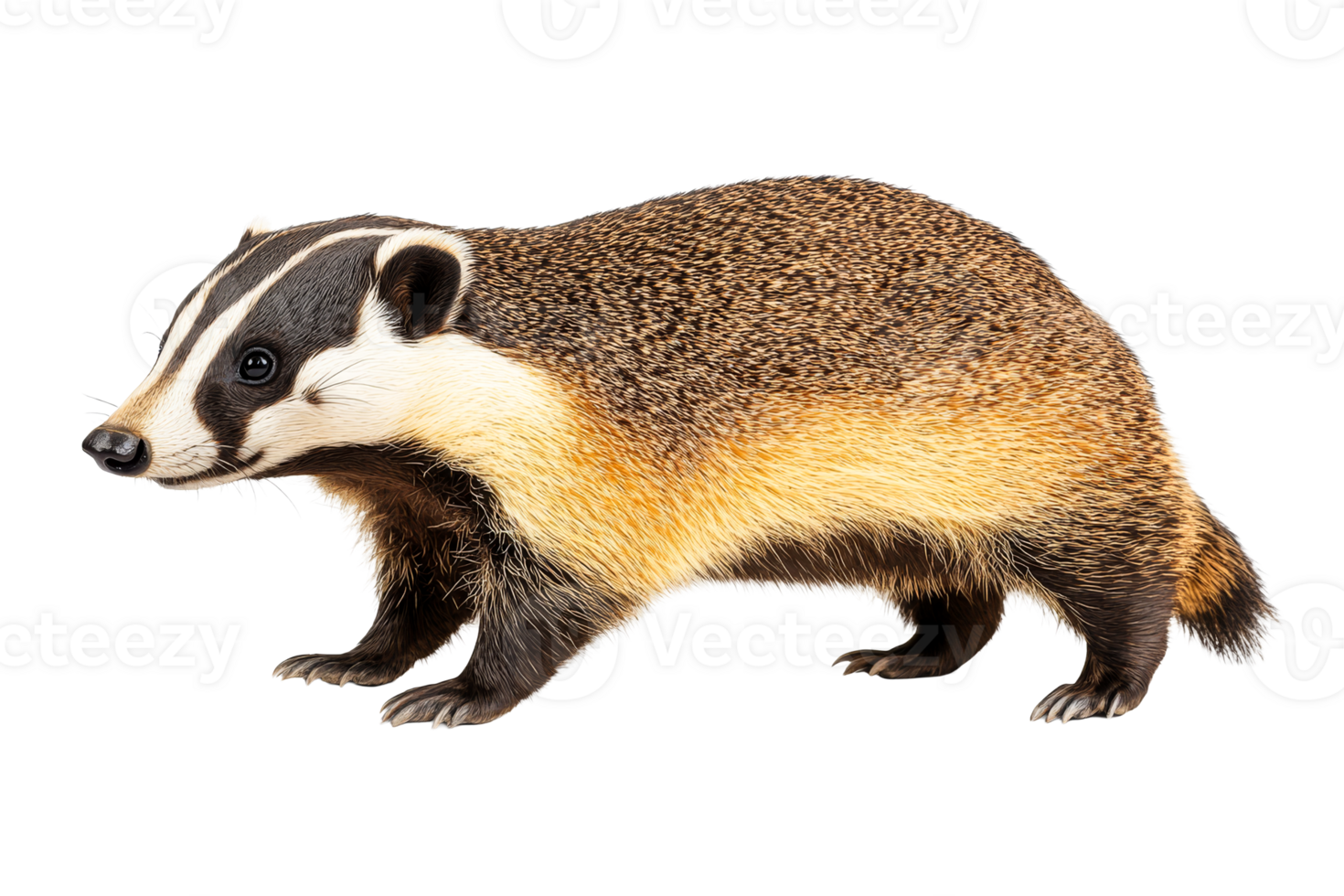 Badger walks looking forward, wildlife animal, mammal, cut out transparent png