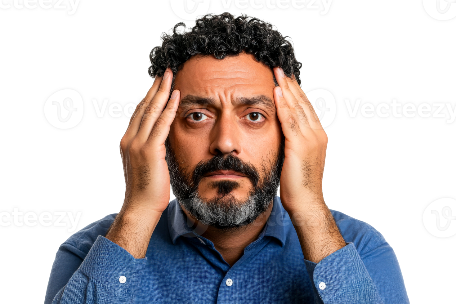 Stressed man holds head, headache symptoms, pain, health problem, cut out transparent png