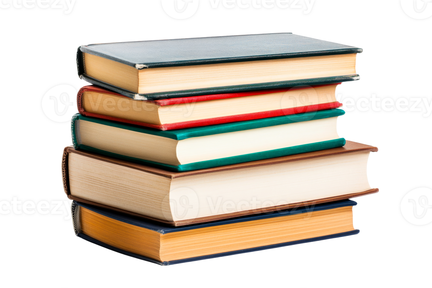 Stack of books with multicolored covers, cut out transparent png
