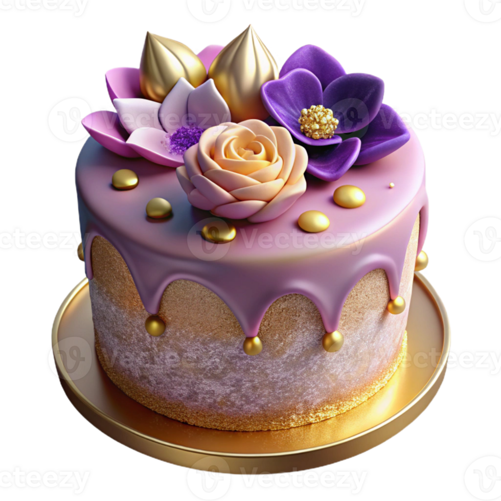 beautiful rustic Birthday Cake with Edible Flowers Isolated authentic png