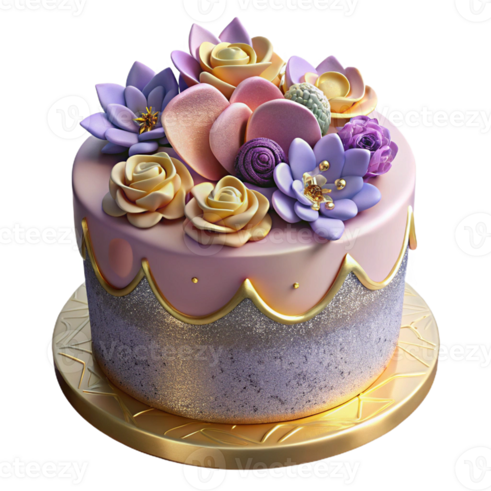 stunning classic Birthday Cake with Edible Flowers Isolated high quality png