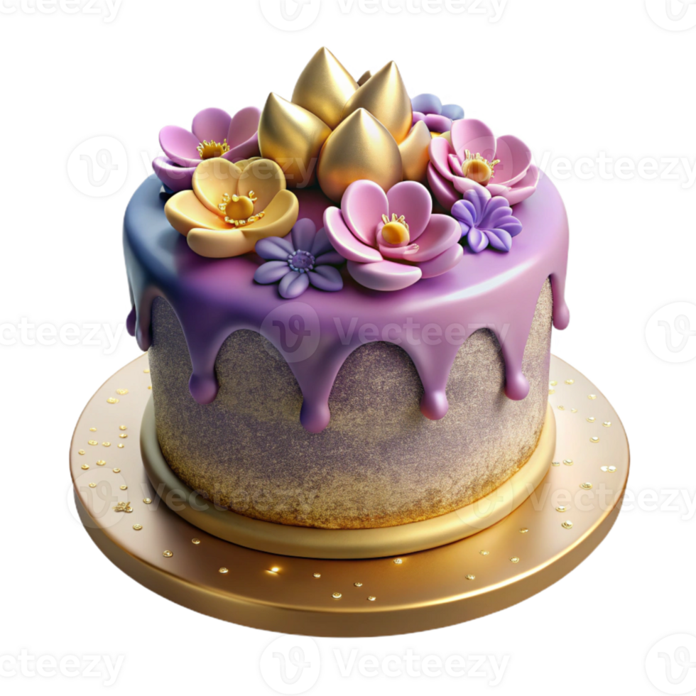magnificent creative Birthday Cake with Edible Flowers Isolated high resolution png