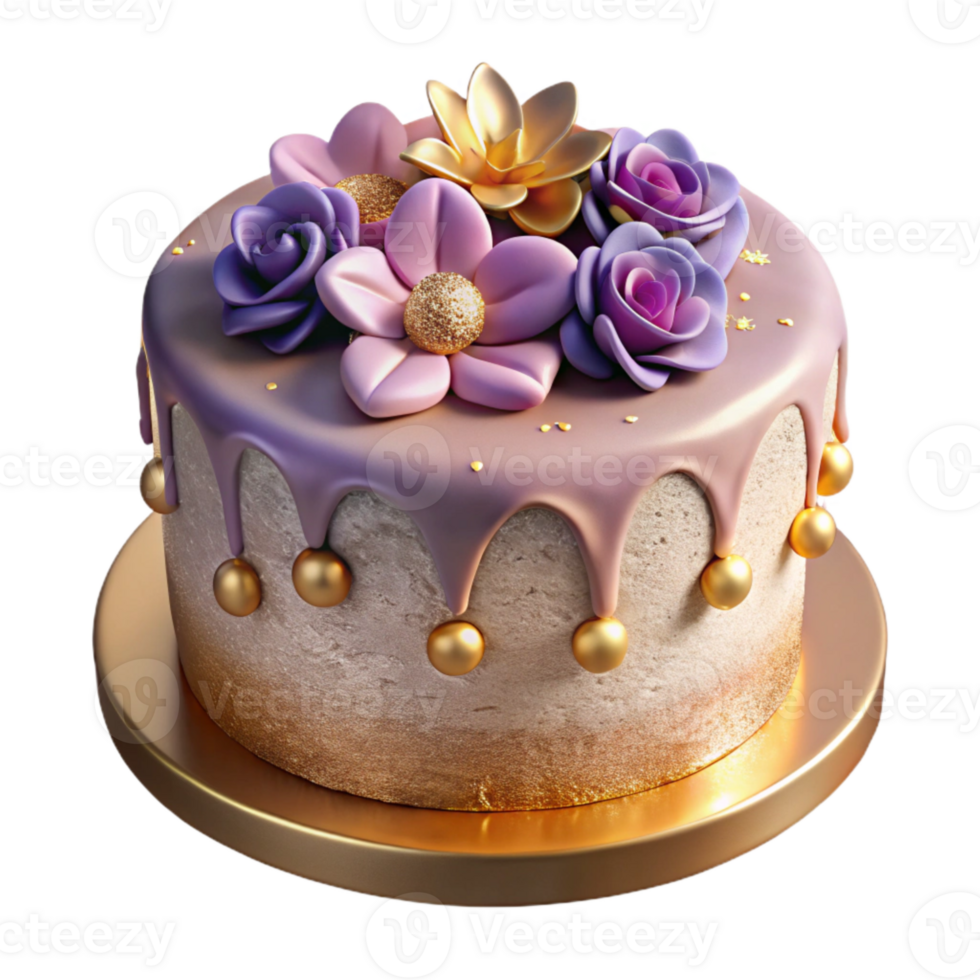 vibrant modern Birthday Cake with Edible Flowers Isolated genuine png