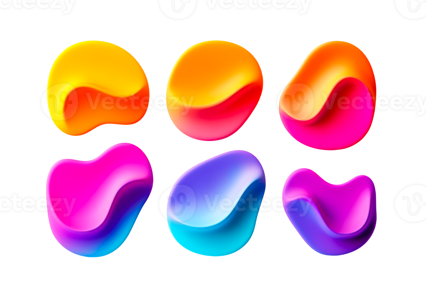 Colorful abstract liquid shapes on black background, cut out transparent png