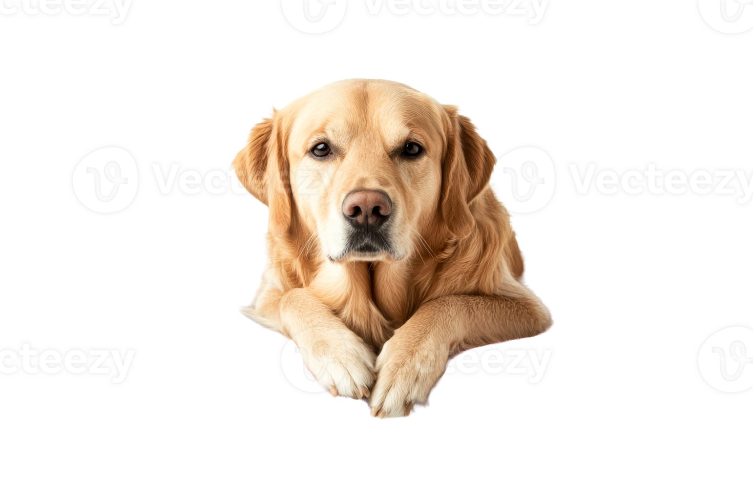 Portrait of calm golden retriever dog, cut out transparent png