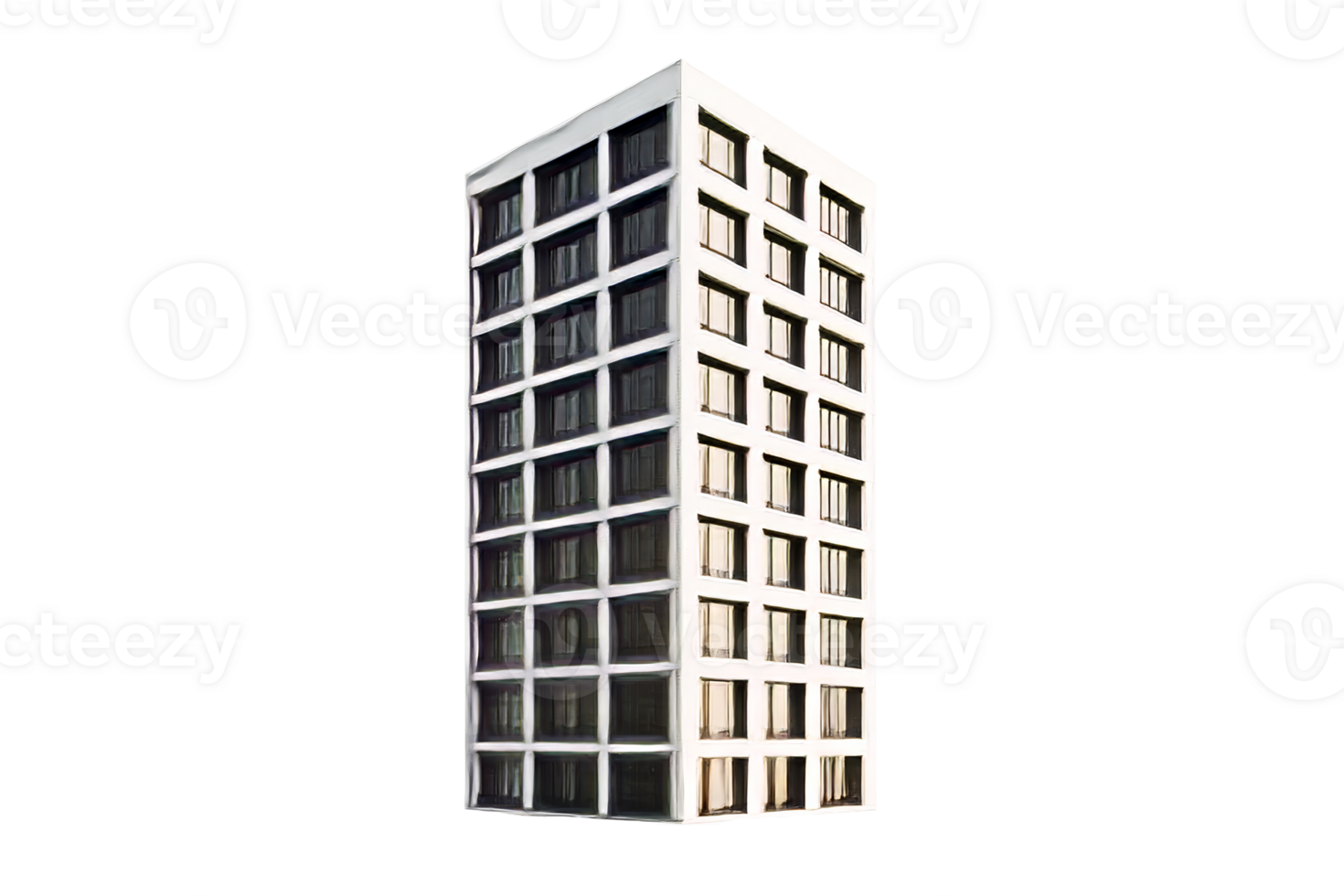 Tall residential building with rows of windows, architecture, cut out transparent png