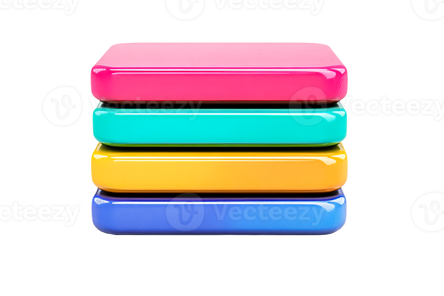 Stack of four colorful rectangular shapes, vivid hues, cut out transparent png