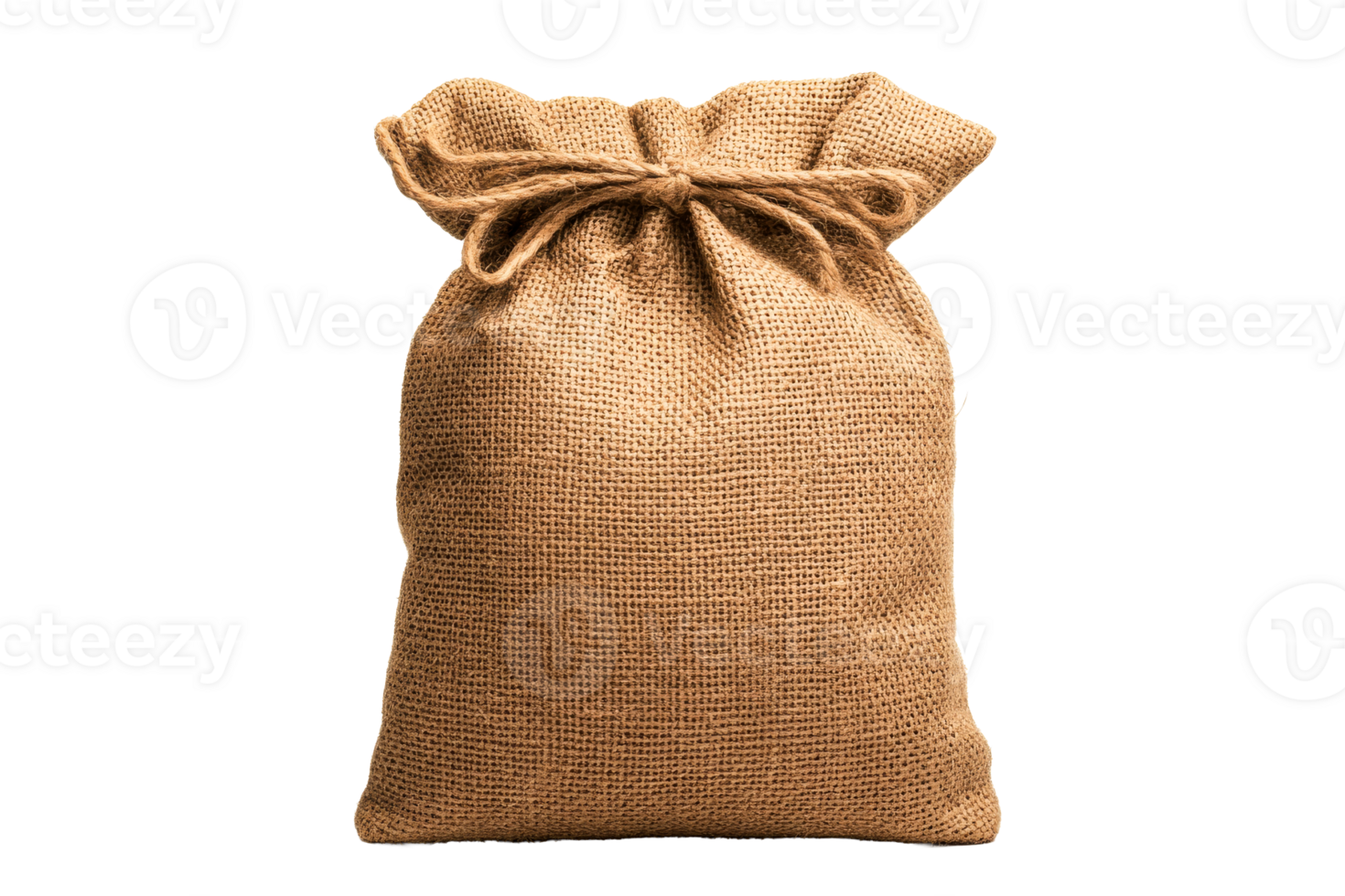 Burlap Sack Tied with Twine, Isolated on Black Background, cut out transparent png