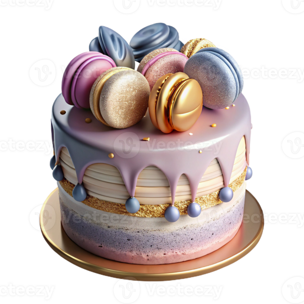 impressive rustic Birthday Cake with Macarons Decoration Isolated png