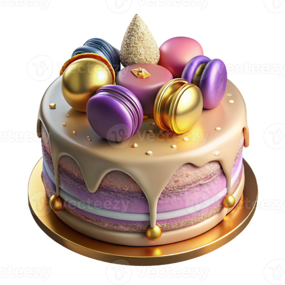 magnificent artistic Birthday Cake with Macarons Decoration Isolated high resolution png