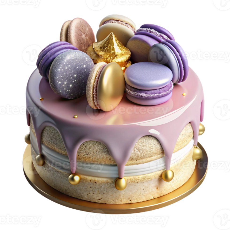 impressive traditional Birthday Cake with Macarons Decoration Isolated exclusive png