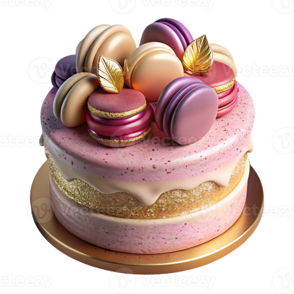 vibrant minimalist Birthday Cake with Macarons Decoration Isolated professional png