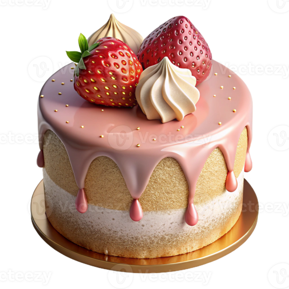 wonderful minimalist Birthday Cake with Strawberry Topping Isolated authentic png