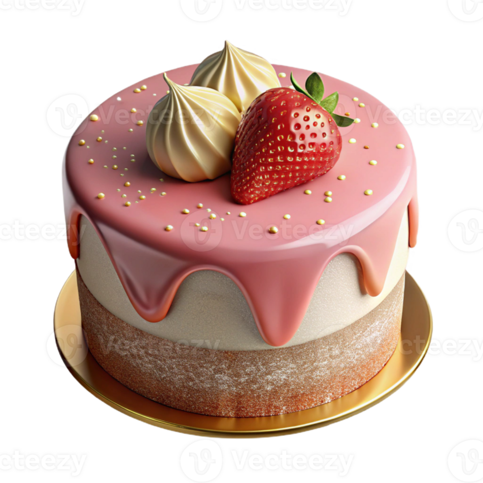 extraordinary vintage Birthday Cake with Strawberry Topping Isolated original png