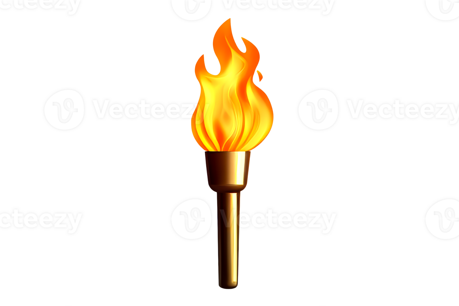 Burning olympic torch with handle and fire flame, cut out transparent png
