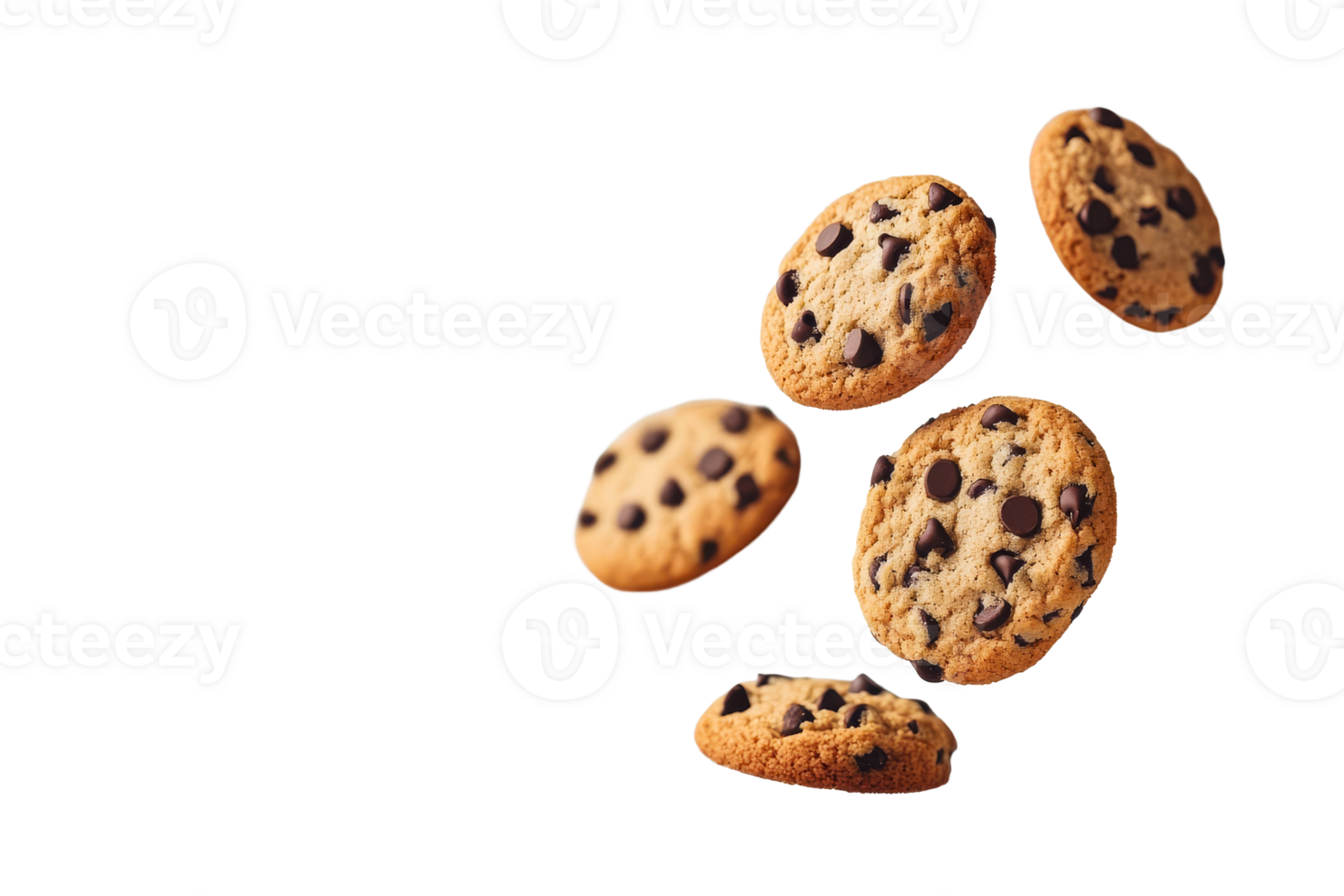Chocolate chip cookies floating, fresh baked dessert, tempting treats, cut out transparent png
