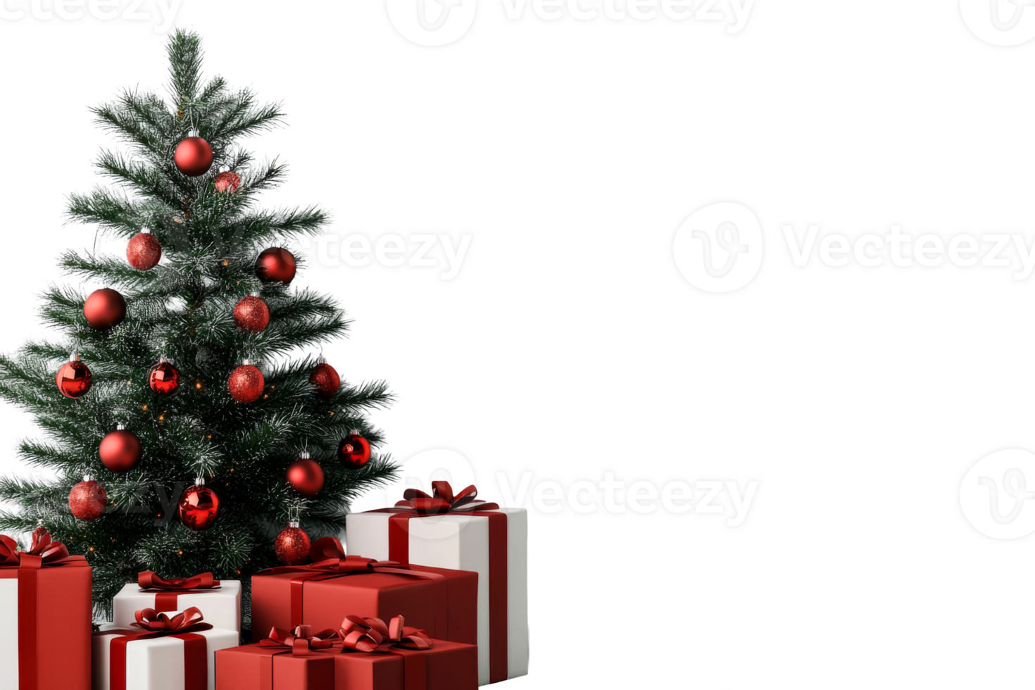Christmas tree with gifts, winter holidays background, cut out transparent png