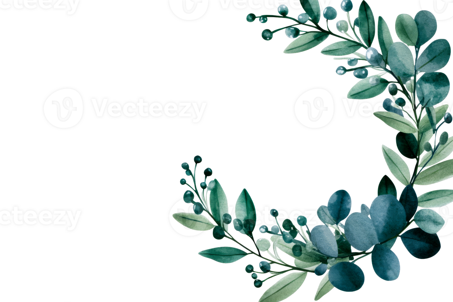 Watercolor greenery round frame decoration for card, cut out transparent png