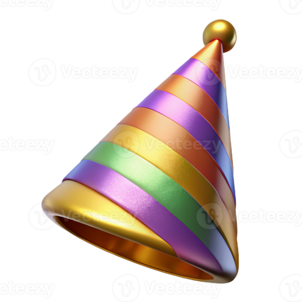 magnificent artistic Birthday Hat Cone Shaped Colorful Stripes Transparent premium png