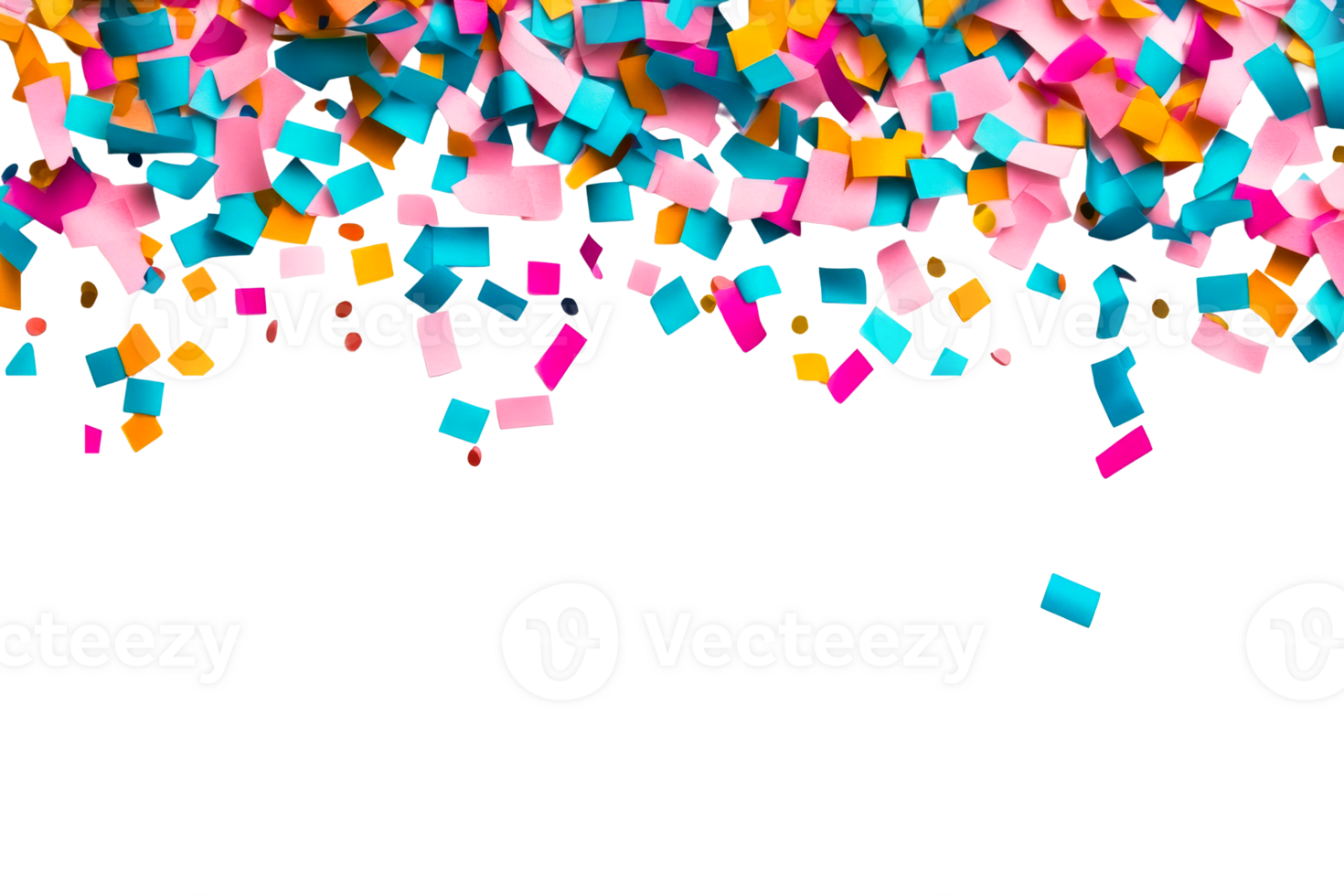 Festive confetti background with vibrant colorful paper scraps, cut out transparent png
