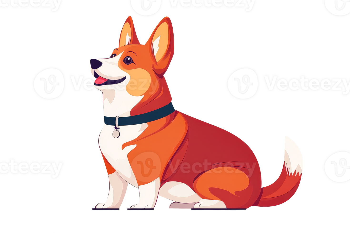 Elegant corgi dog portrait with a sleek design and black background, cut out transparent png