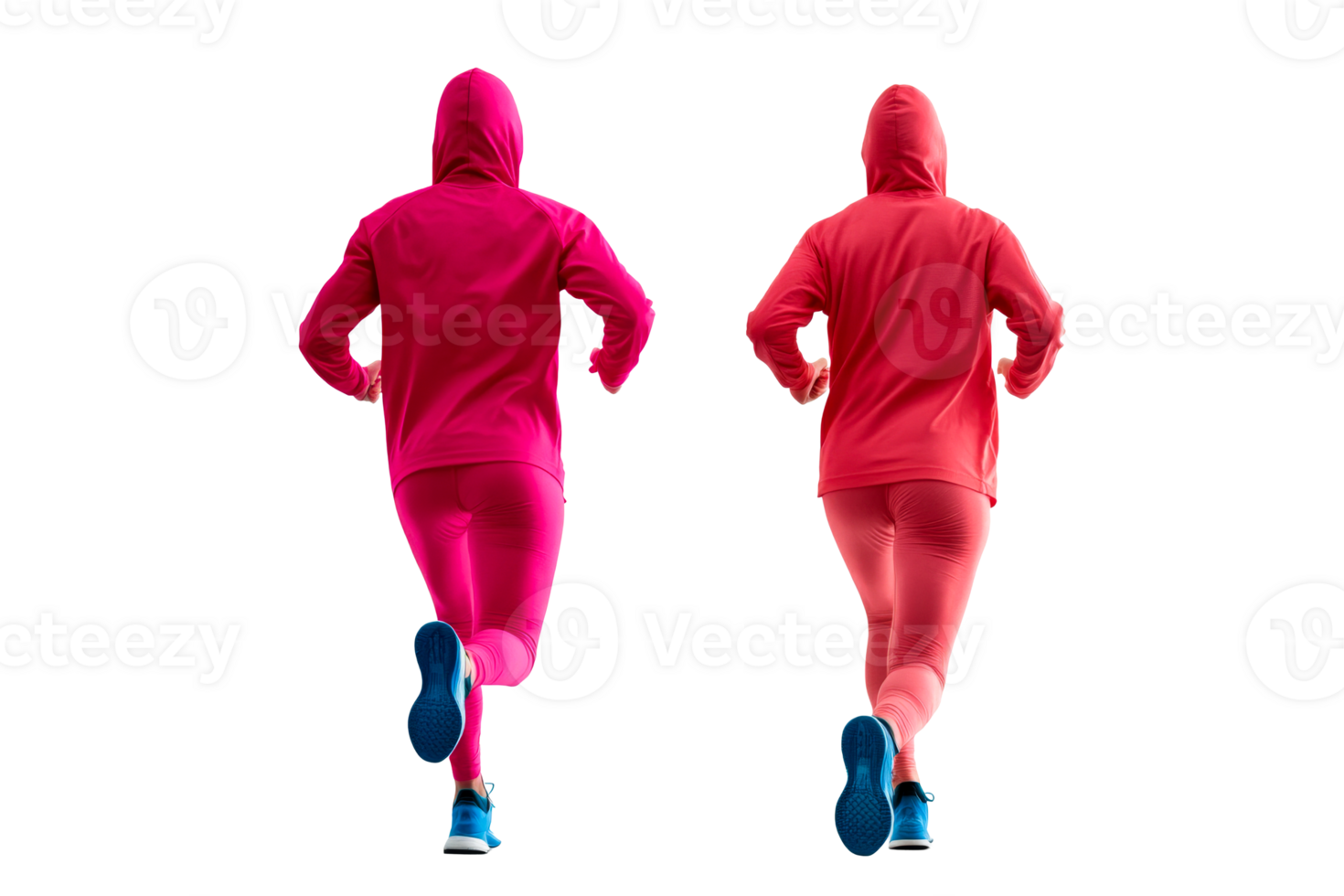 Two Runners in Activewear, Rear View on Black, Cut out Transparent png