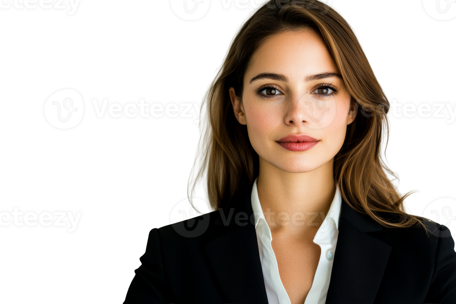 Portrait of a confident businesswoman in a suit, looking forward, cut out transparent png