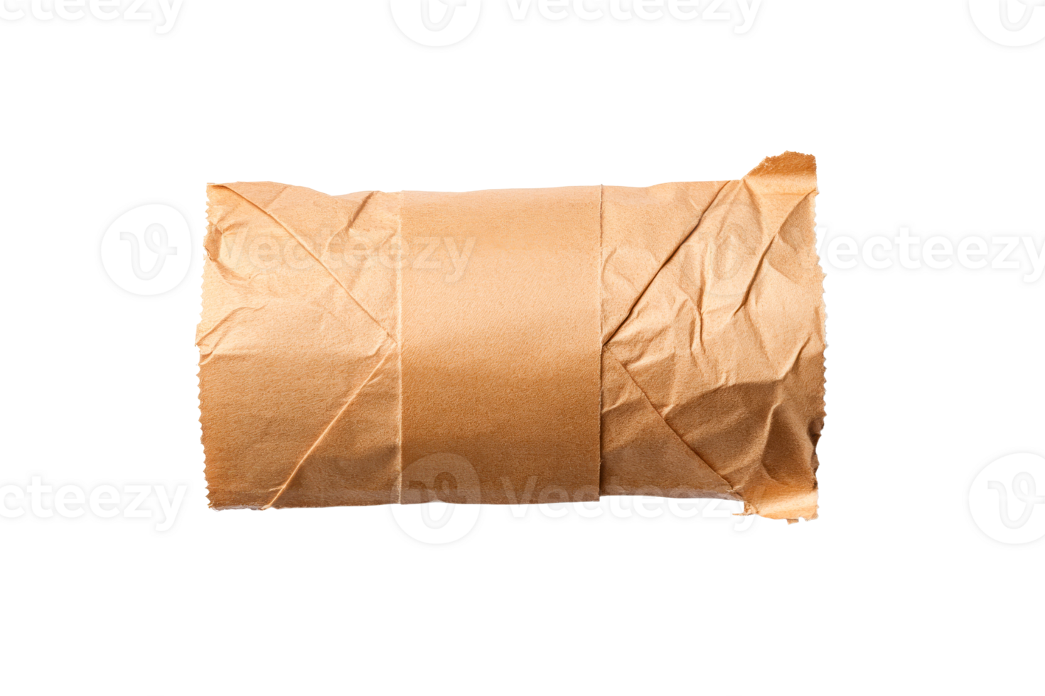 Brown paper parcel with central strip, wrapped, packing, cut out transparent png