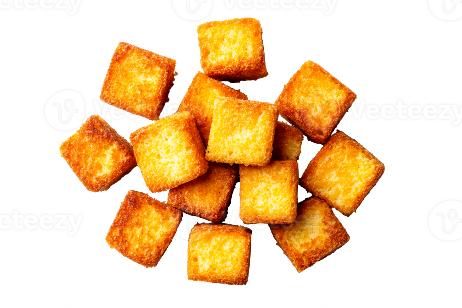 Golden croutons group, crispy, delicious appetizers, culinary delight, cut out transparent png