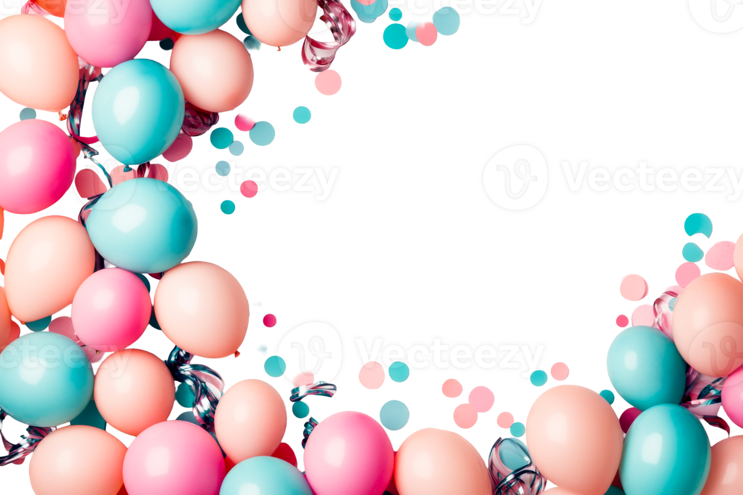 Celebration balloons with confetti in pastel colors, cut out transparent png